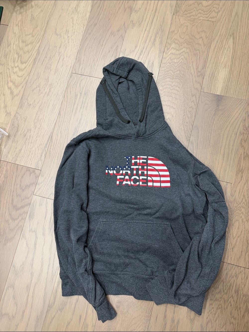 The North Face Dark Gray Pullover Hoodie with American Flag Logo